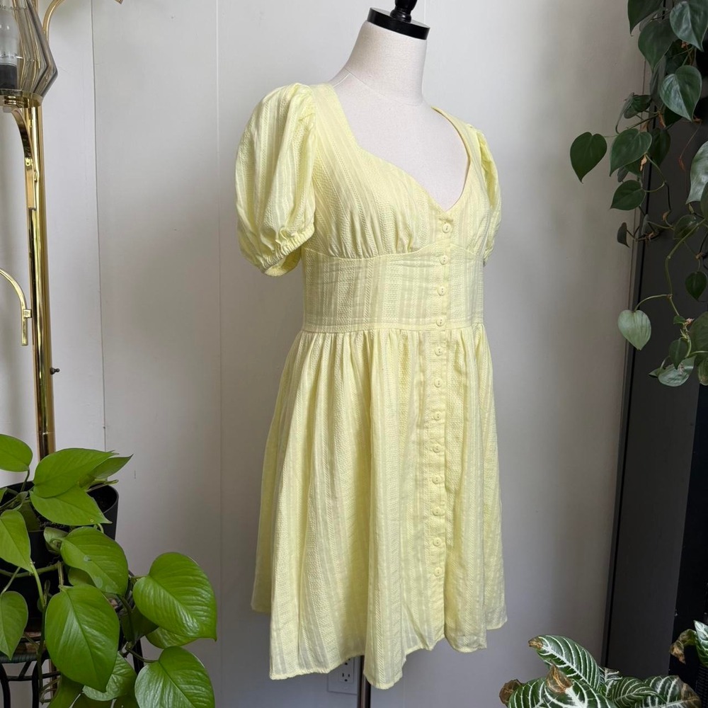 Sugar Thrillz Yellow Baby Doll Milkmaid Mini Dress Puff Sleeve XL